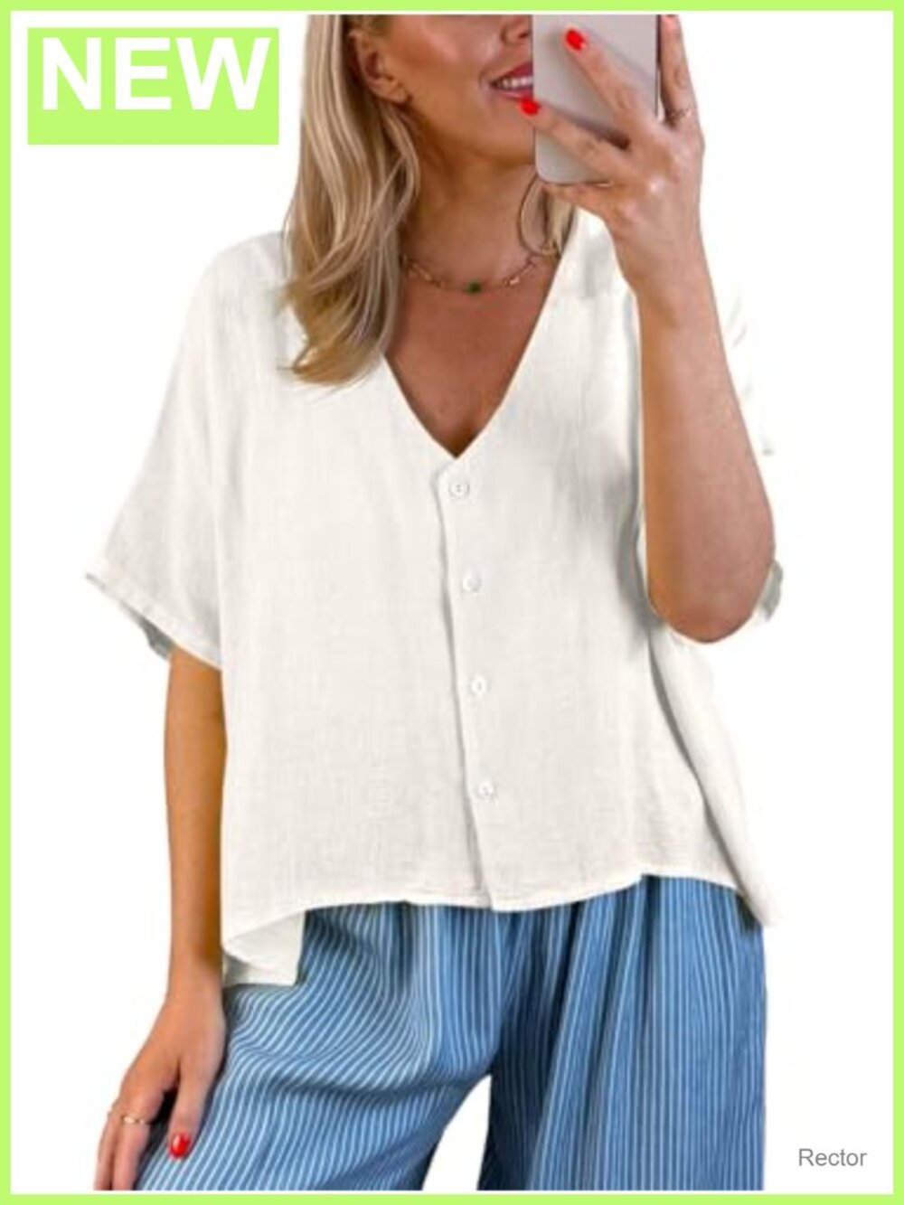 Womens Oversized Batwing Short Sleeve Button Down Blouse Top